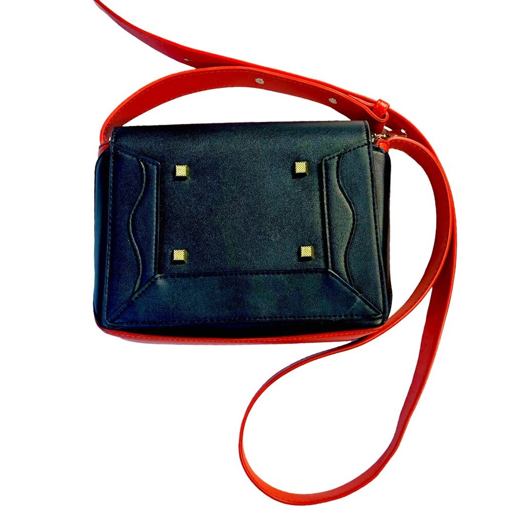 Susen Black and Red Studded Punk Crossbody Leather Purse W/ Adjustable Strap